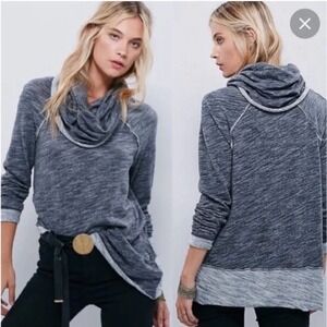 Free‎ People Beach One Body Cowl Neck Long Sleeve Top Heathered Blue Grey